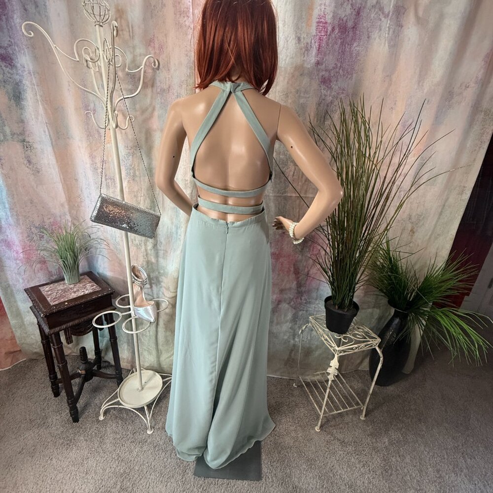 ๐Azazie Elegant Prom - Formal Chiffon Princess Halter Open Back Gown Long Slit - Picture 3 of 16